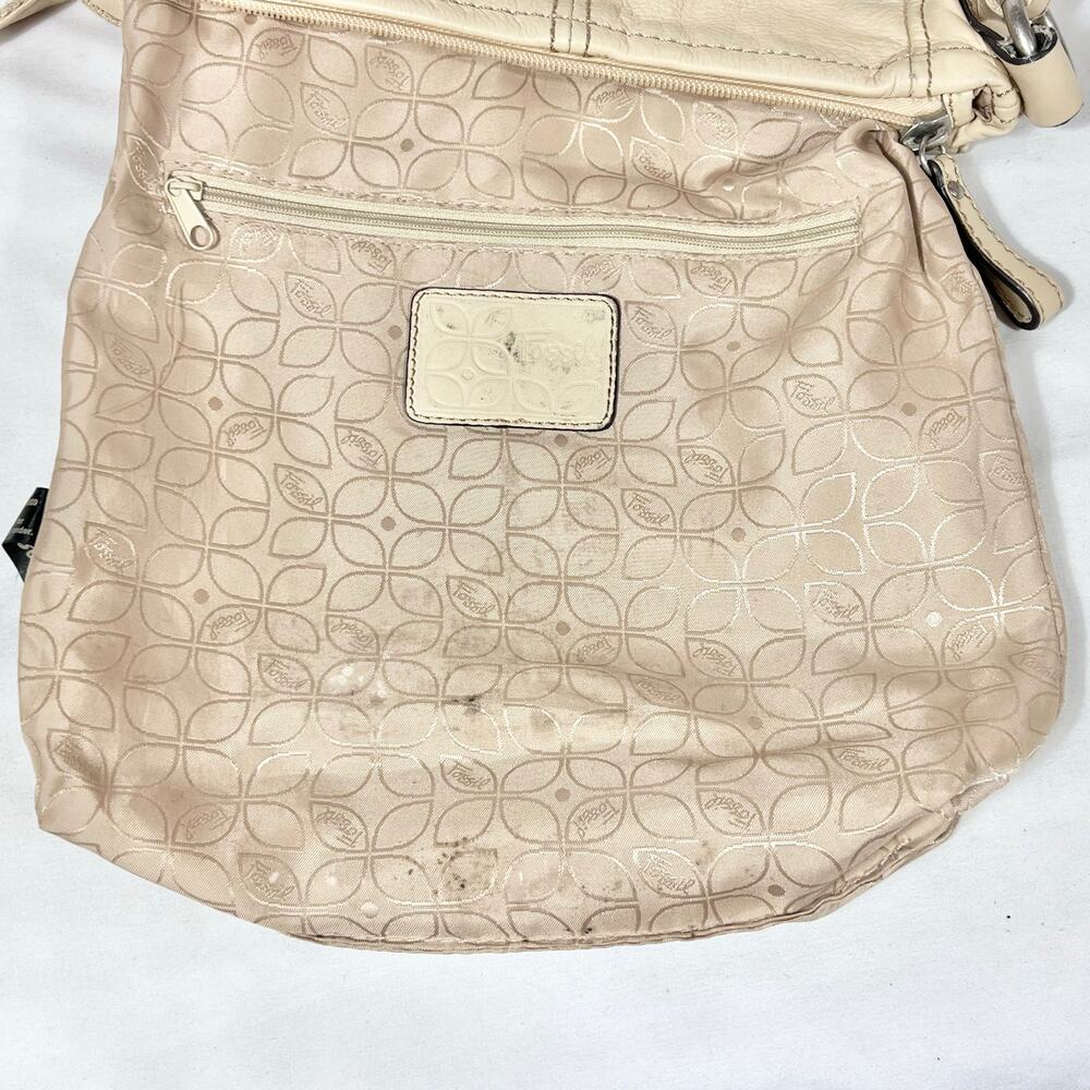 Vintage Fossil Crossbody Shoulder Bag Cream Leather Small Organizer Purse - Picture 8 of 14